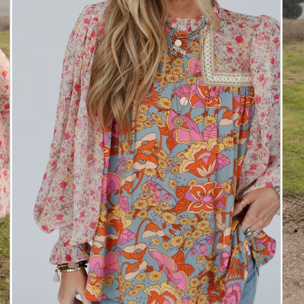 🆕 Flower Frenzy Bubble Sleeve Top Boutique JODIFL